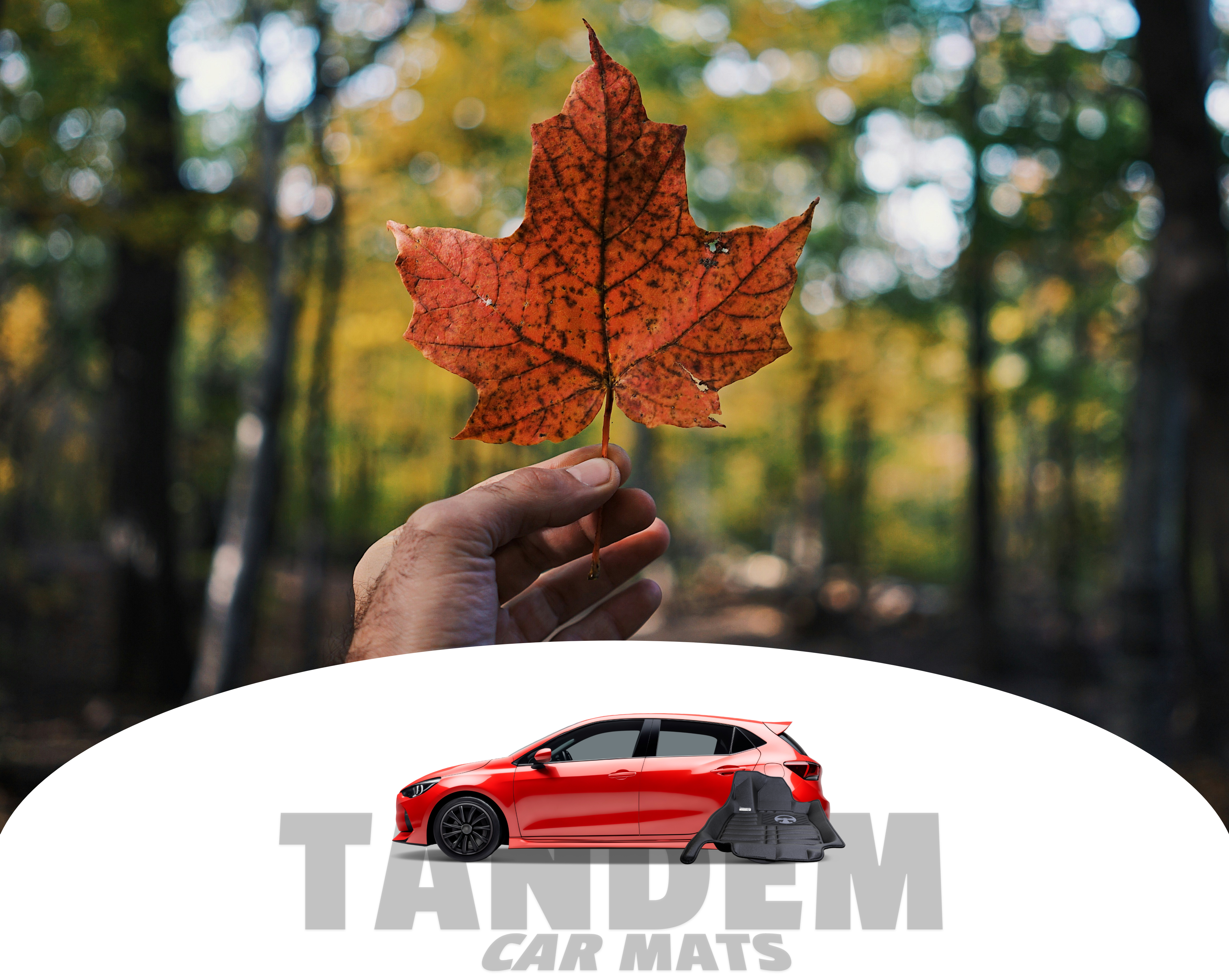 hero banner image of a red car with tandem car mat 